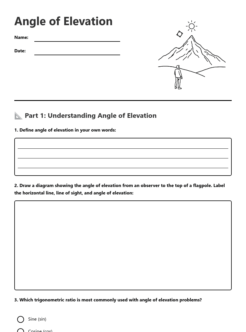 Angle of Elevation worksheet preview