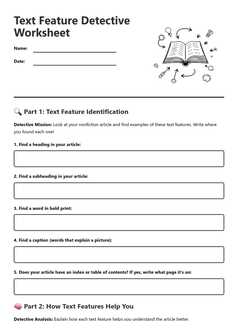 Text Feature Detective Worksheet