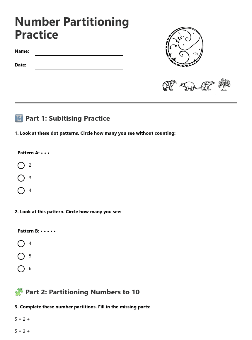Number Partitioning Practice worksheet preview