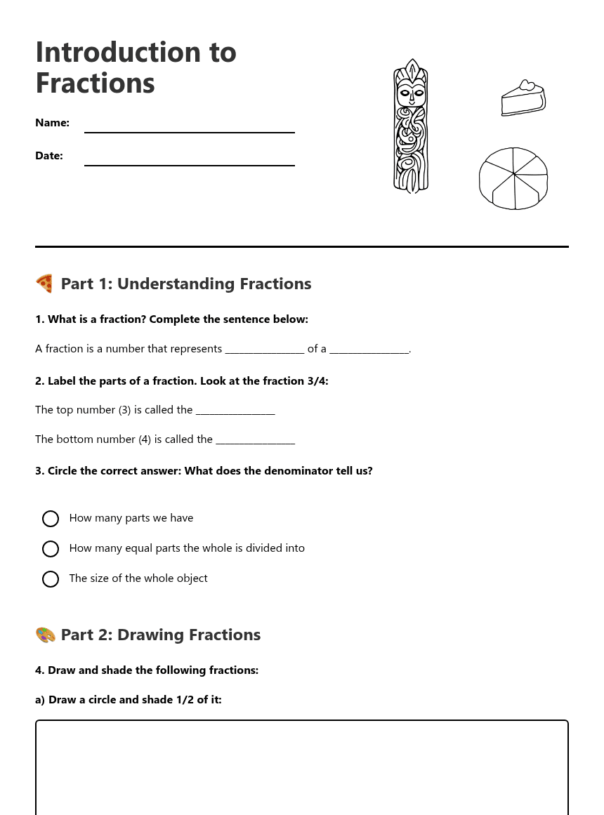 Introduction to Fractions worksheet preview