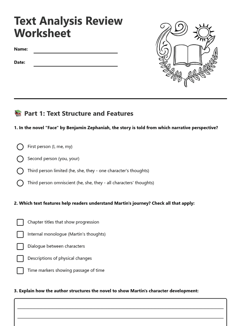 Text Analysis Review Worksheet