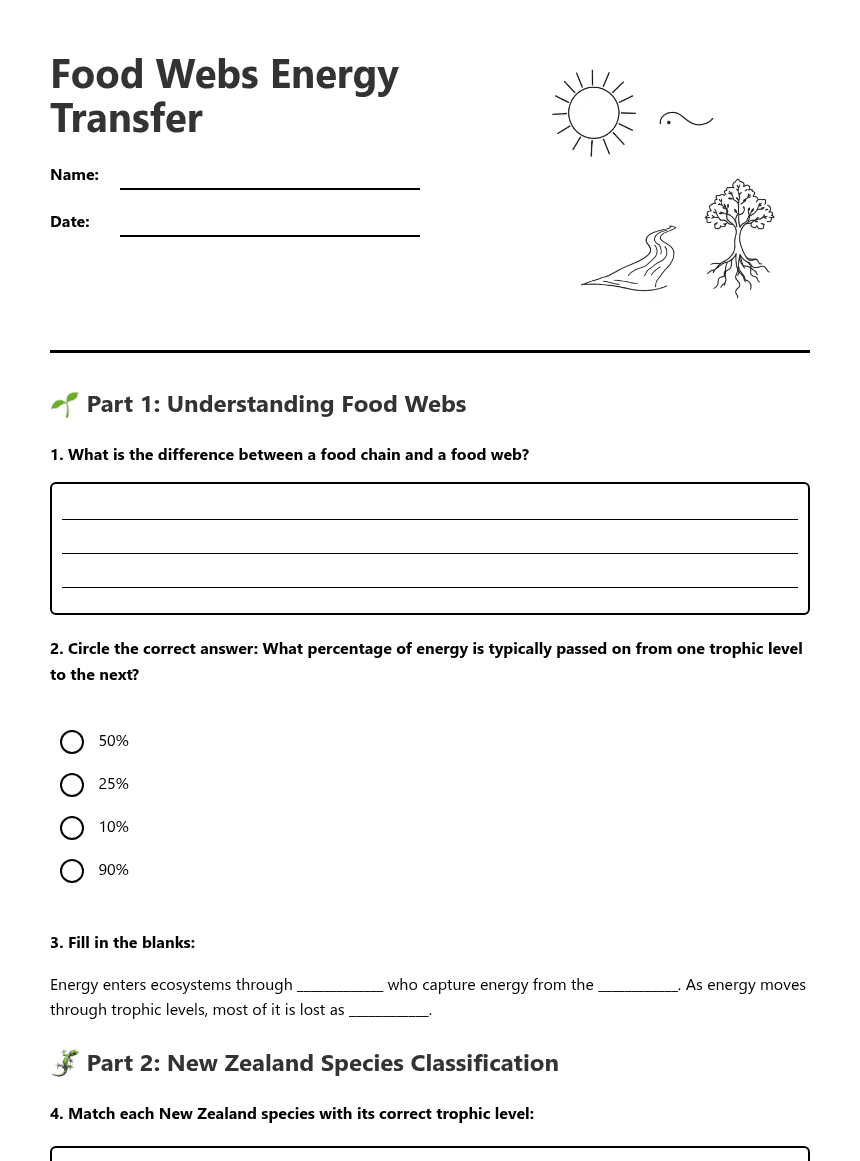 Food Webs Energy Transfer worksheet preview