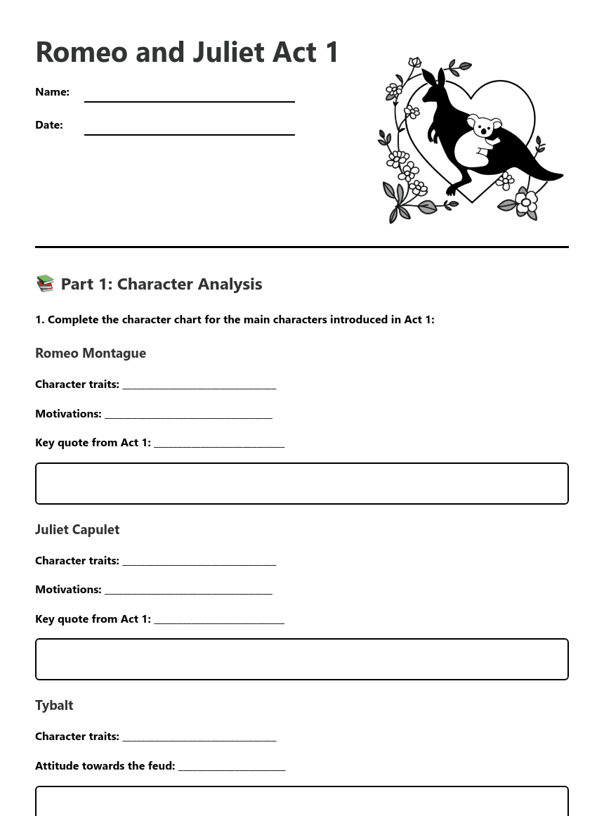 Romeo and Juliet Act 1 worksheet preview