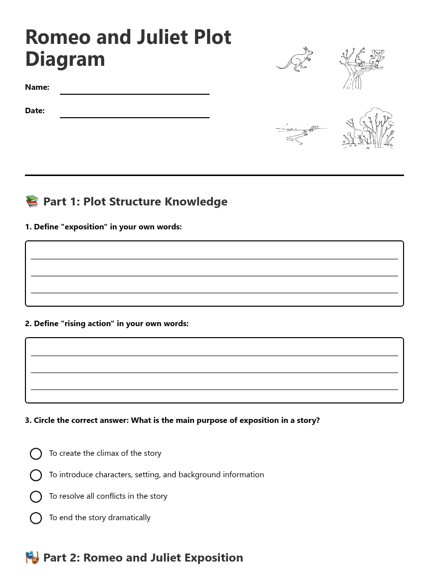 Romeo Juliet Plot Diagram worksheet preview
