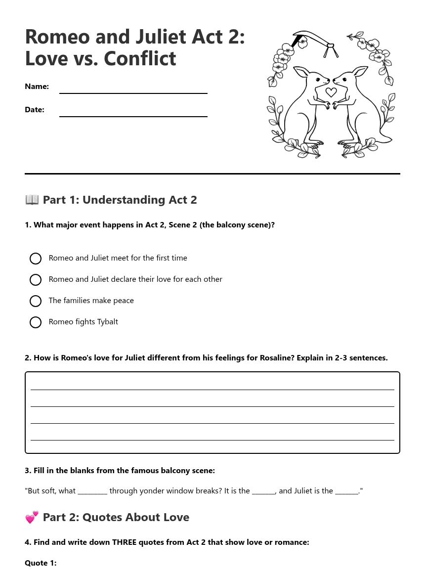 Romeo and Juliet Act 2 worksheet preview