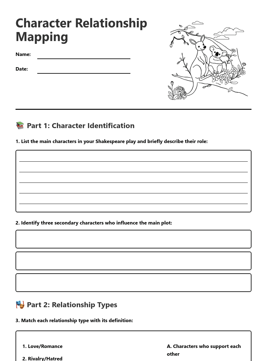 Character Relationship Mapping worksheet preview