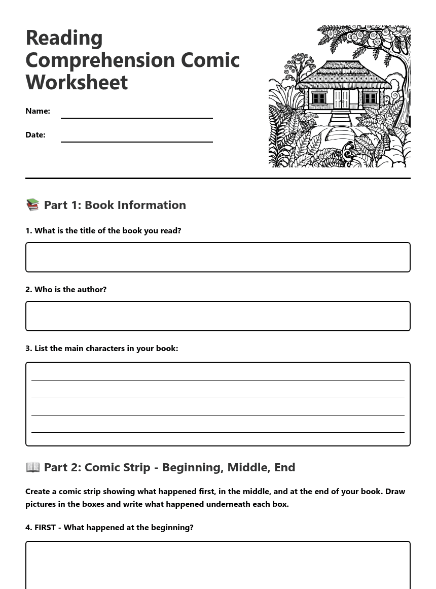 Reading Comprehension Comic Worksheet worksheet preview