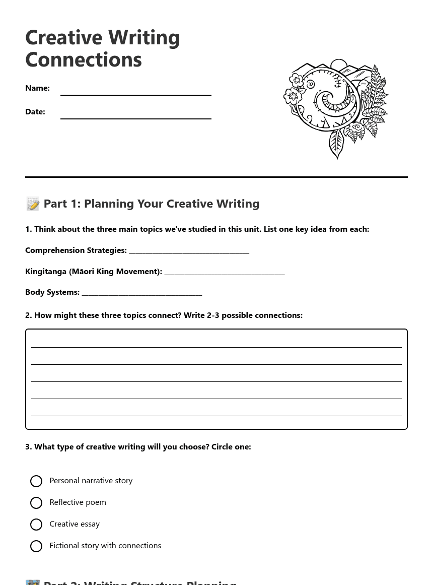 Creative Writing Connections worksheet preview