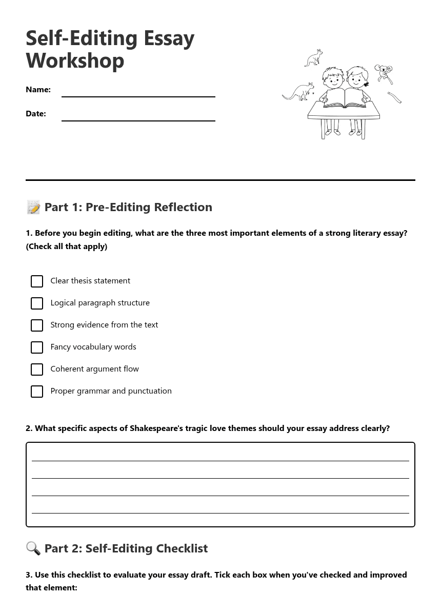 Self-Editing Essay Workshop worksheet preview