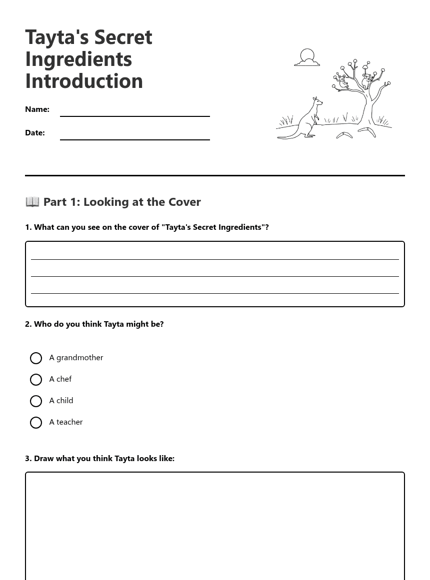 Tayta's Secret Ingredients Introduction worksheet preview