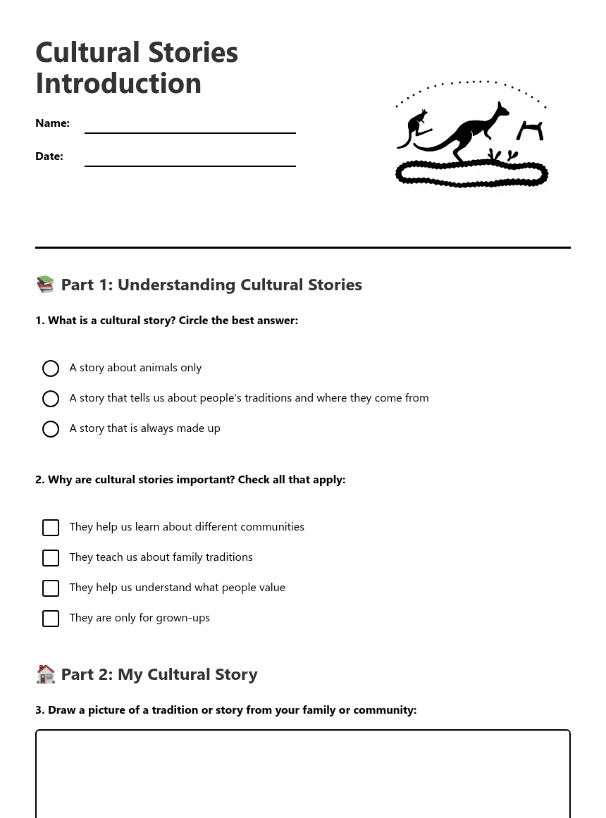 Cultural Stories Introduction worksheet preview