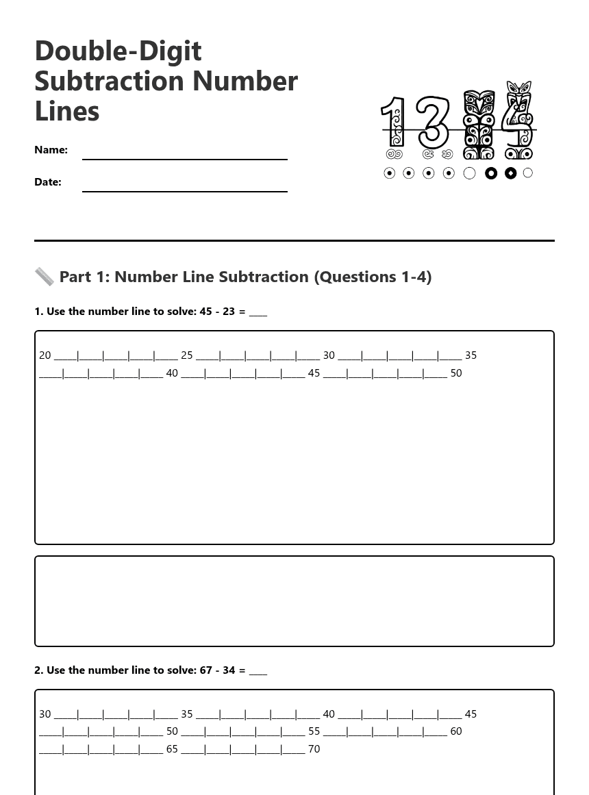 Double-Digit Subtraction Number Lines worksheet preview