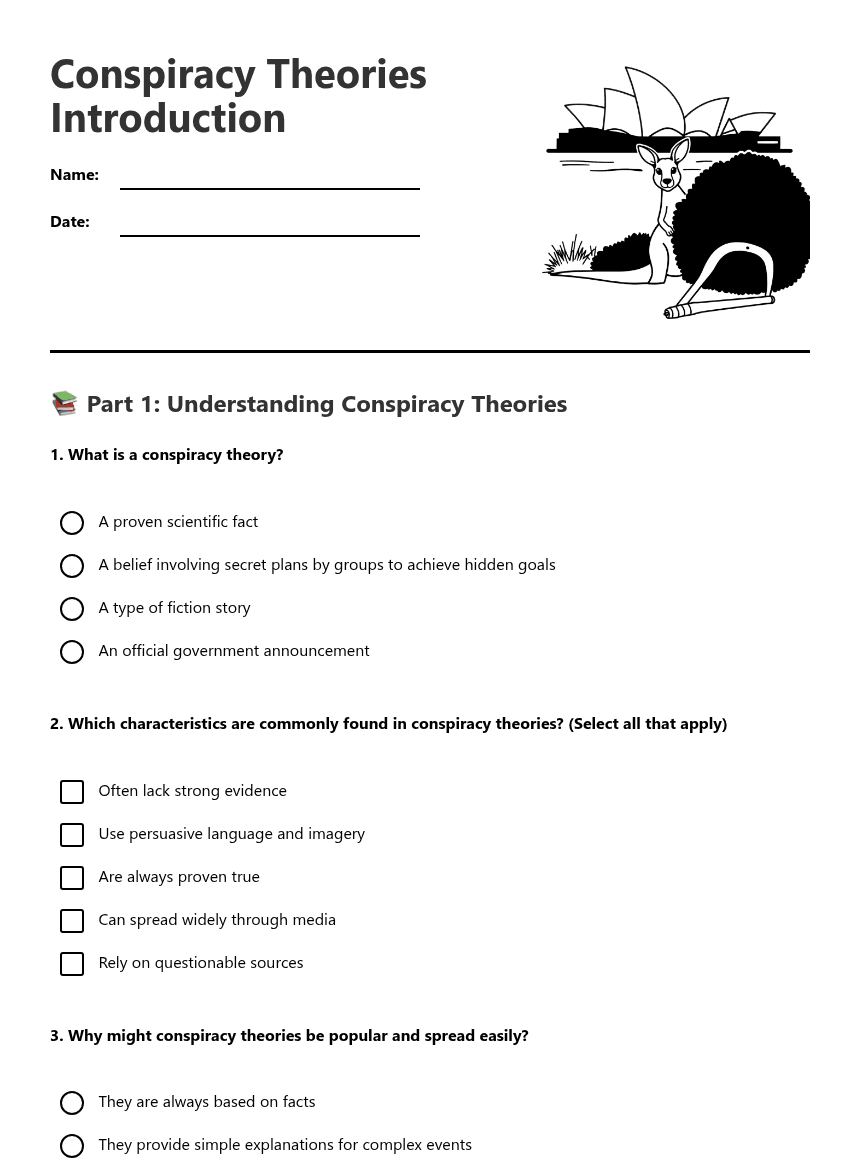 Conspiracy Theories Introduction worksheet preview