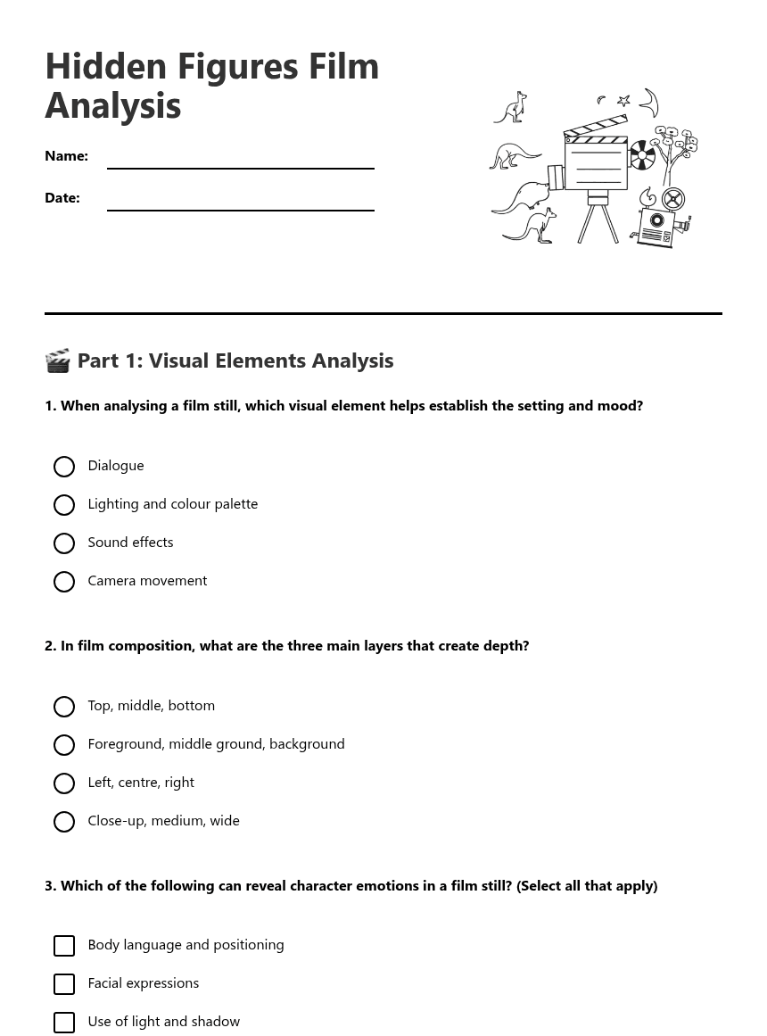 Hidden Figures Film Analysis worksheet preview
