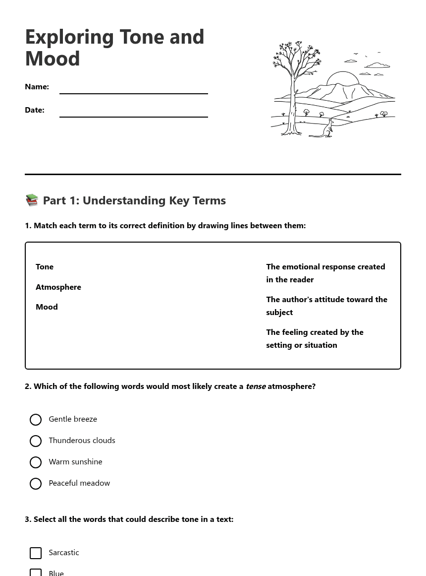 Exploring Tone and Mood worksheet preview