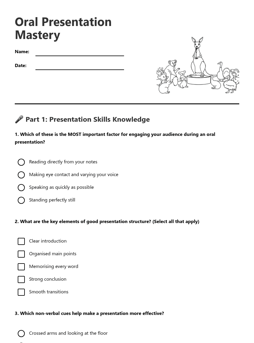 Oral Presentation Mastery worksheet preview