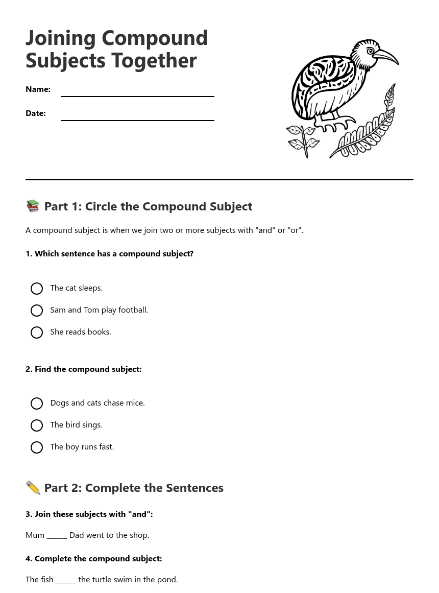 Joining Compound Subjects Together worksheet preview