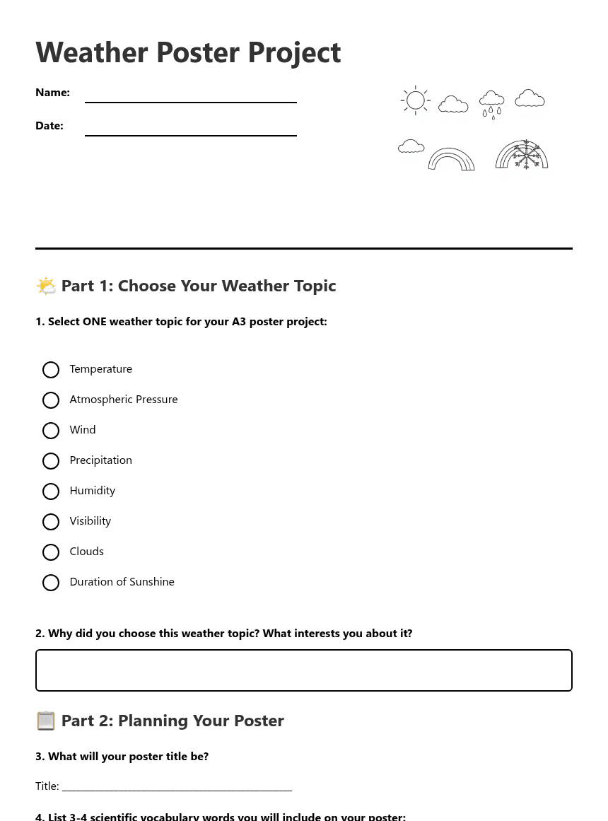 Weather Poster Project worksheet preview