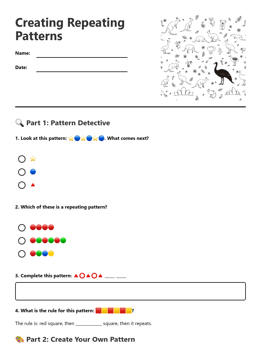 Creating Repeating Patterns worksheet preview