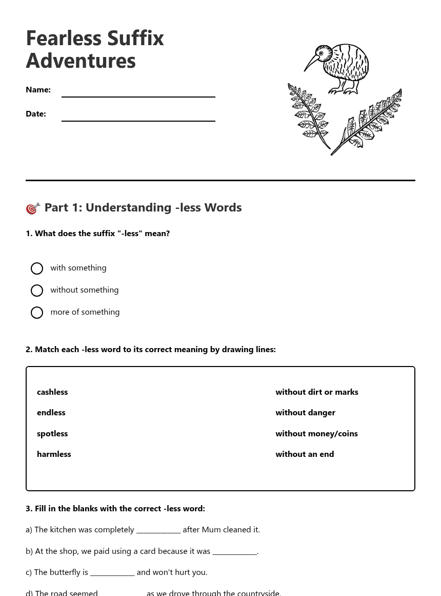 Fearless Suffix Adventures worksheet preview
