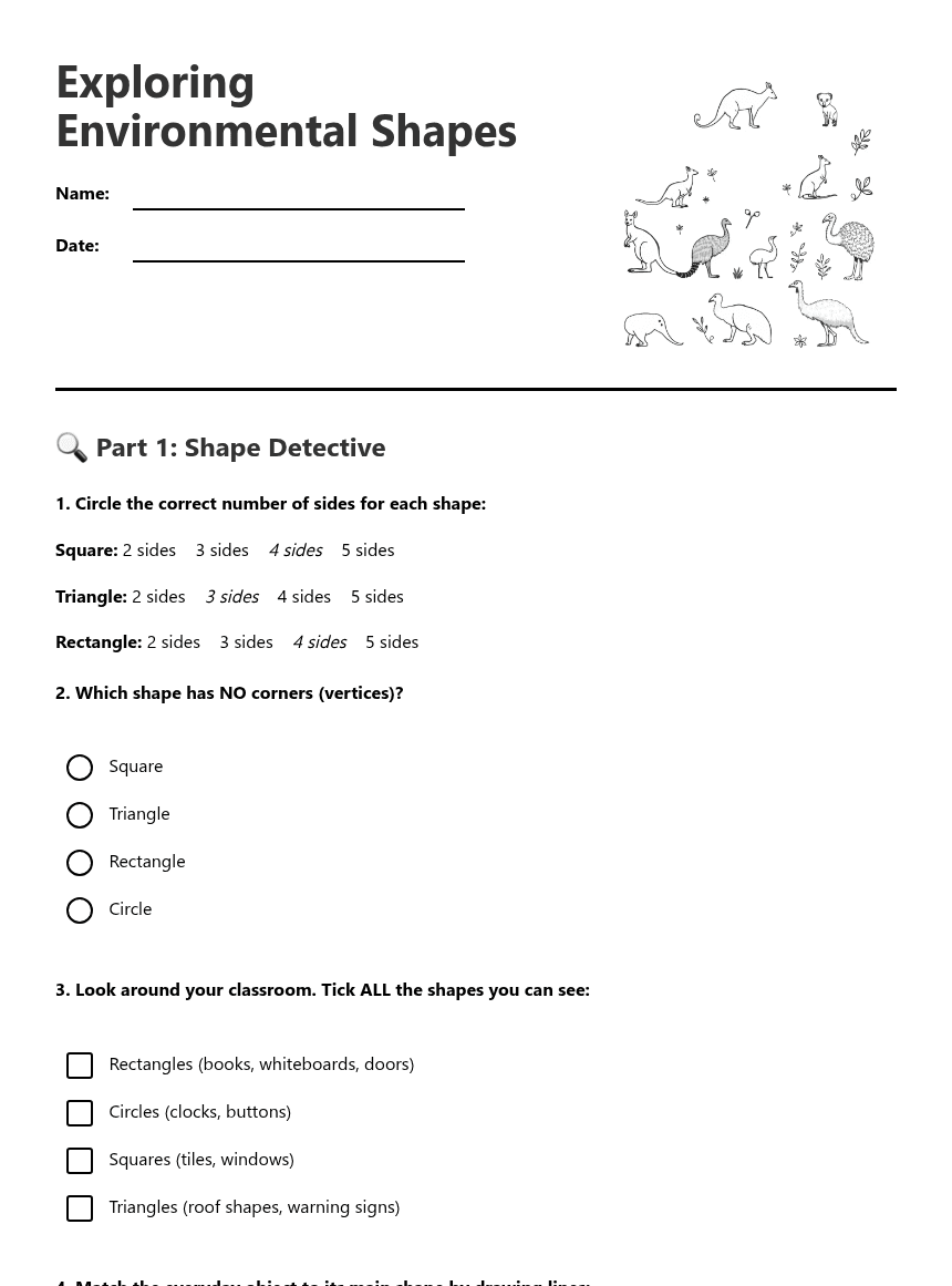 Exploring Environmental Shapes worksheet preview