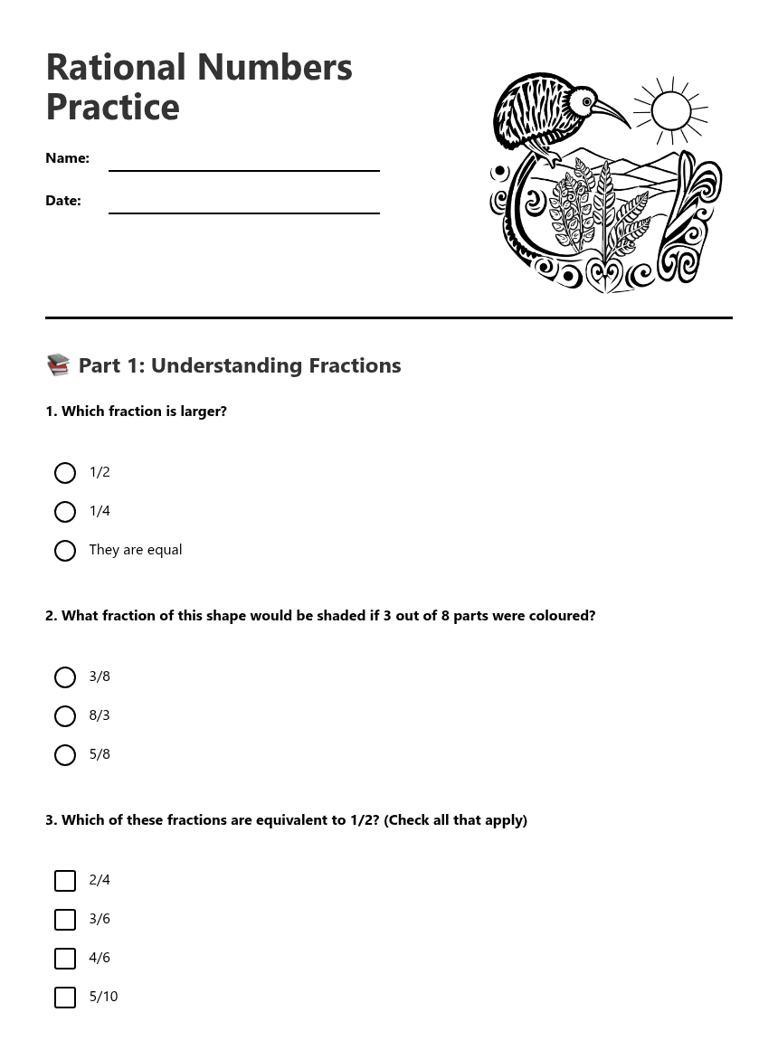 Rational Numbers Practice worksheet preview