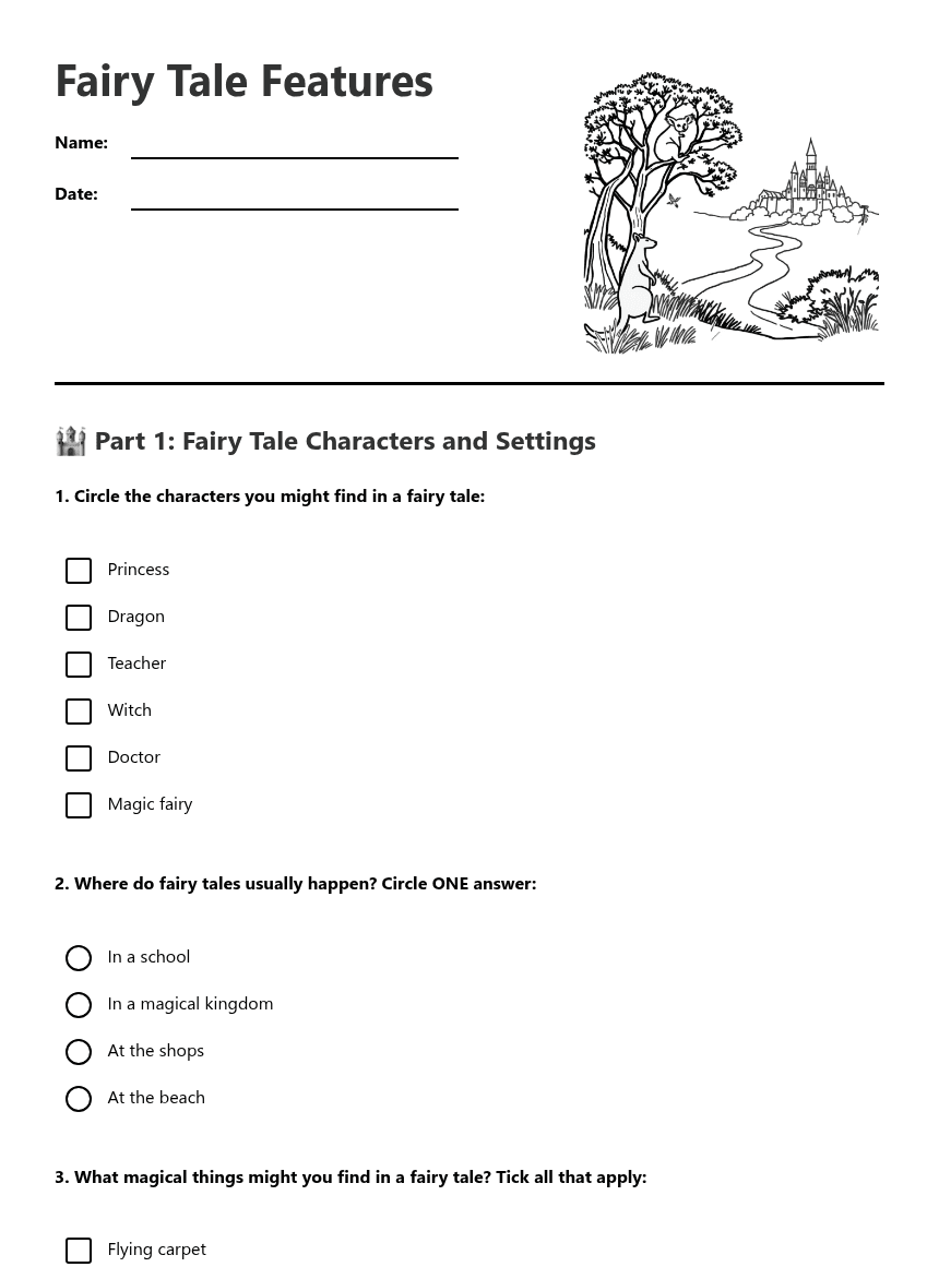 Fairy Tale Features worksheet preview