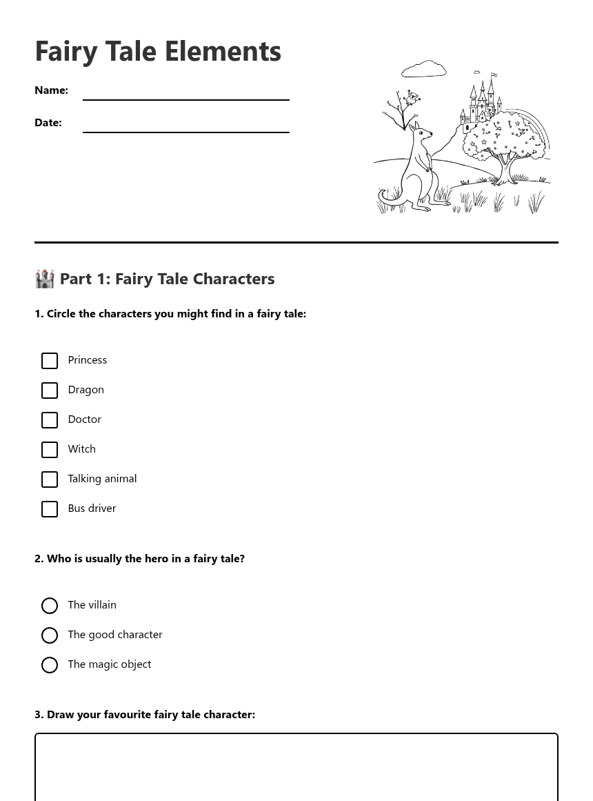 Fairy Tale Elements worksheet preview