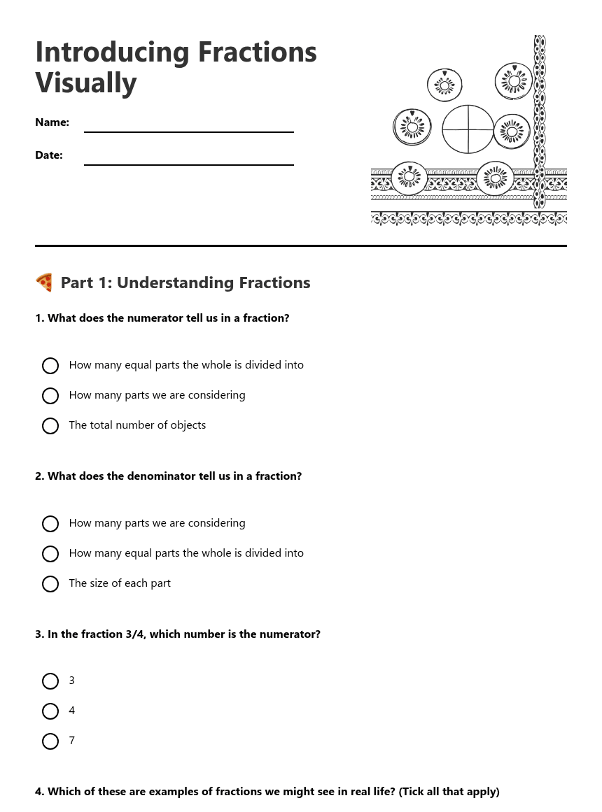 Introducing Fractions Visually worksheet preview