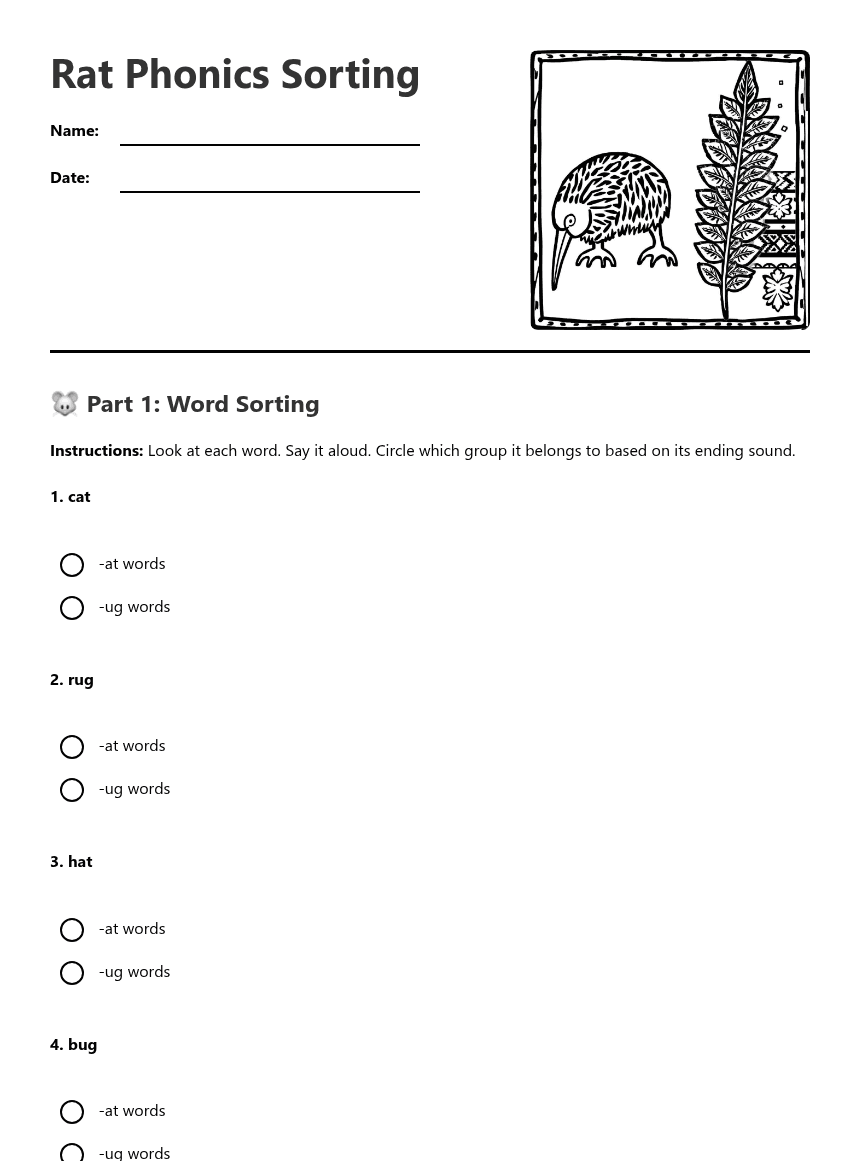 Rat Phonics Sorting worksheet preview