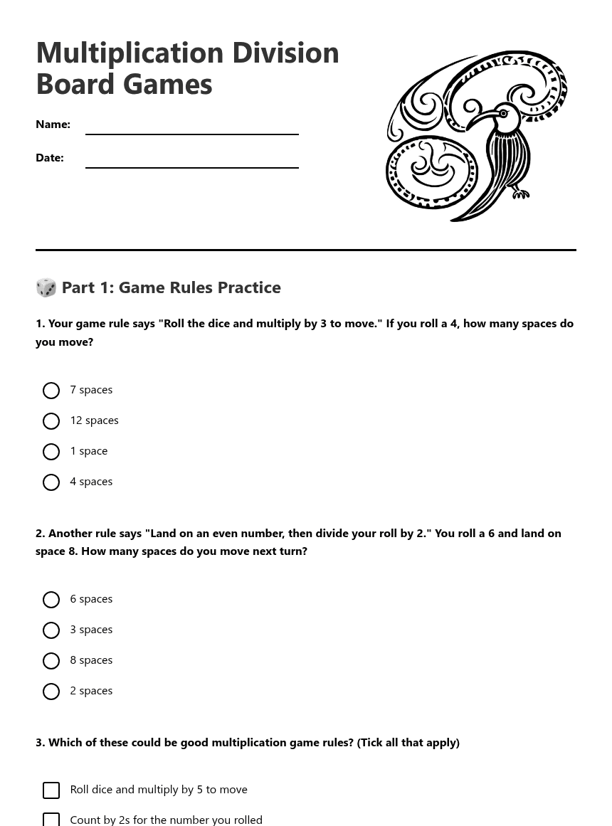 Multiplication Division Board Games worksheet preview