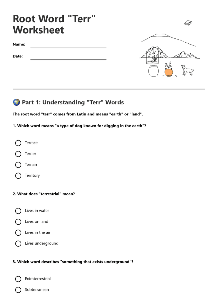 Root Word "Terr" Worksheet