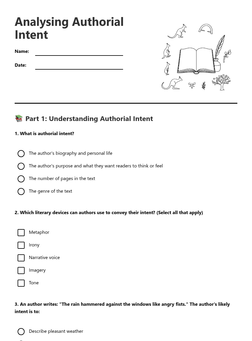 Analyzing Authorial Intent worksheet preview