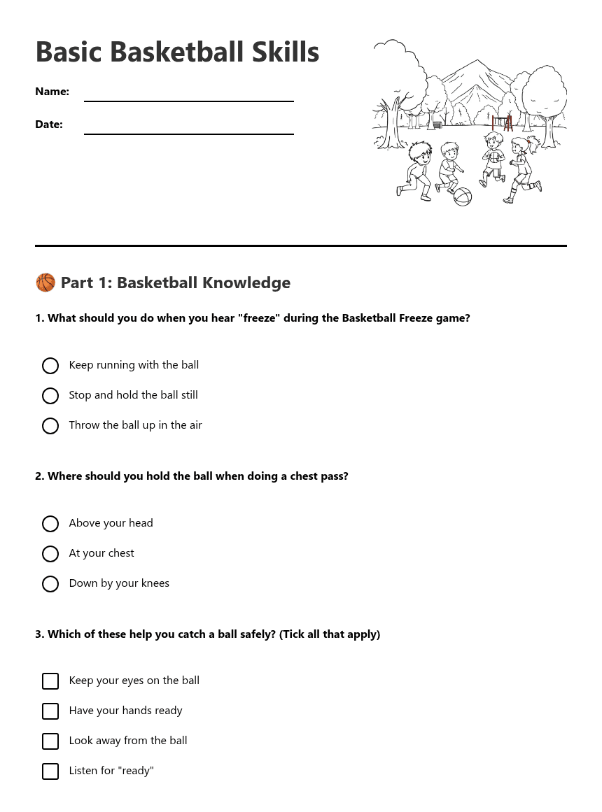 Basic Basketball Skills worksheet preview