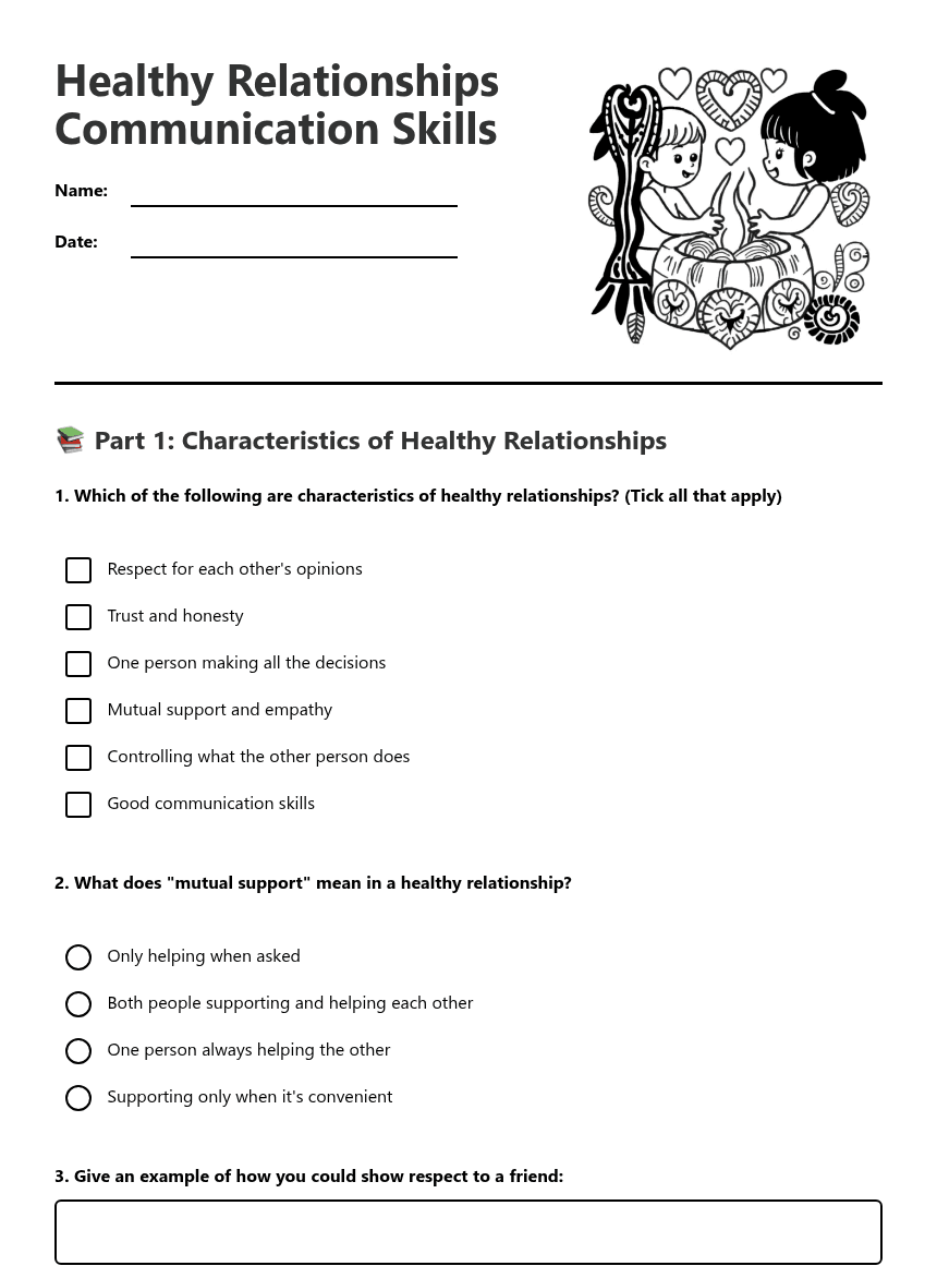 Healthy Relationships Communication Skills worksheet preview