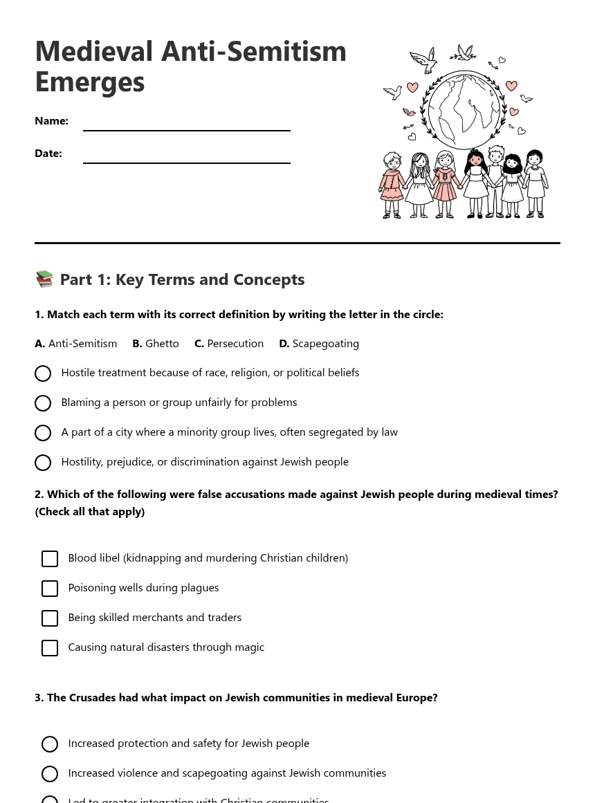 Medieval Anti-Semitism Emerges worksheet preview
