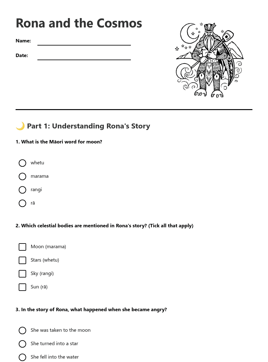 Rona and the Cosmos worksheet preview