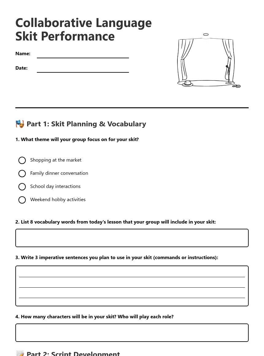 Collaborative Language Skit Performance worksheet preview