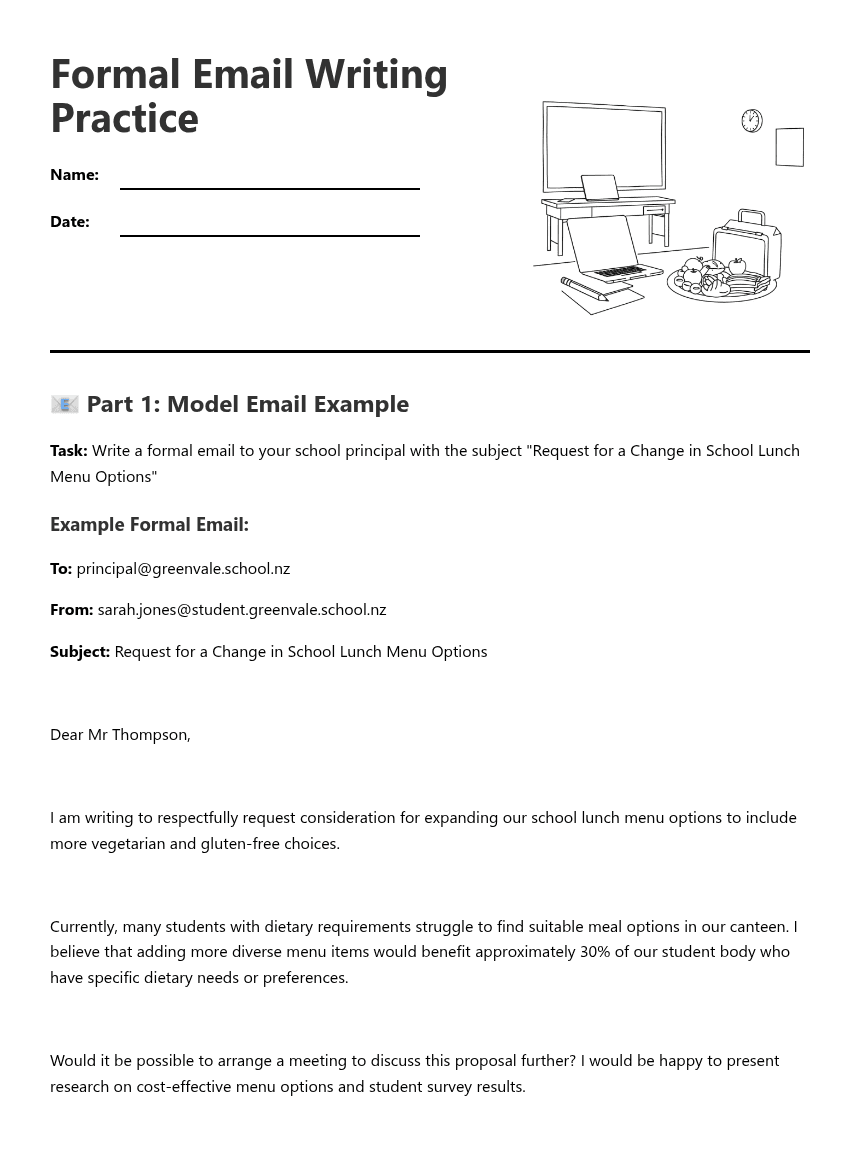 Formal Email Writing Practice worksheet preview