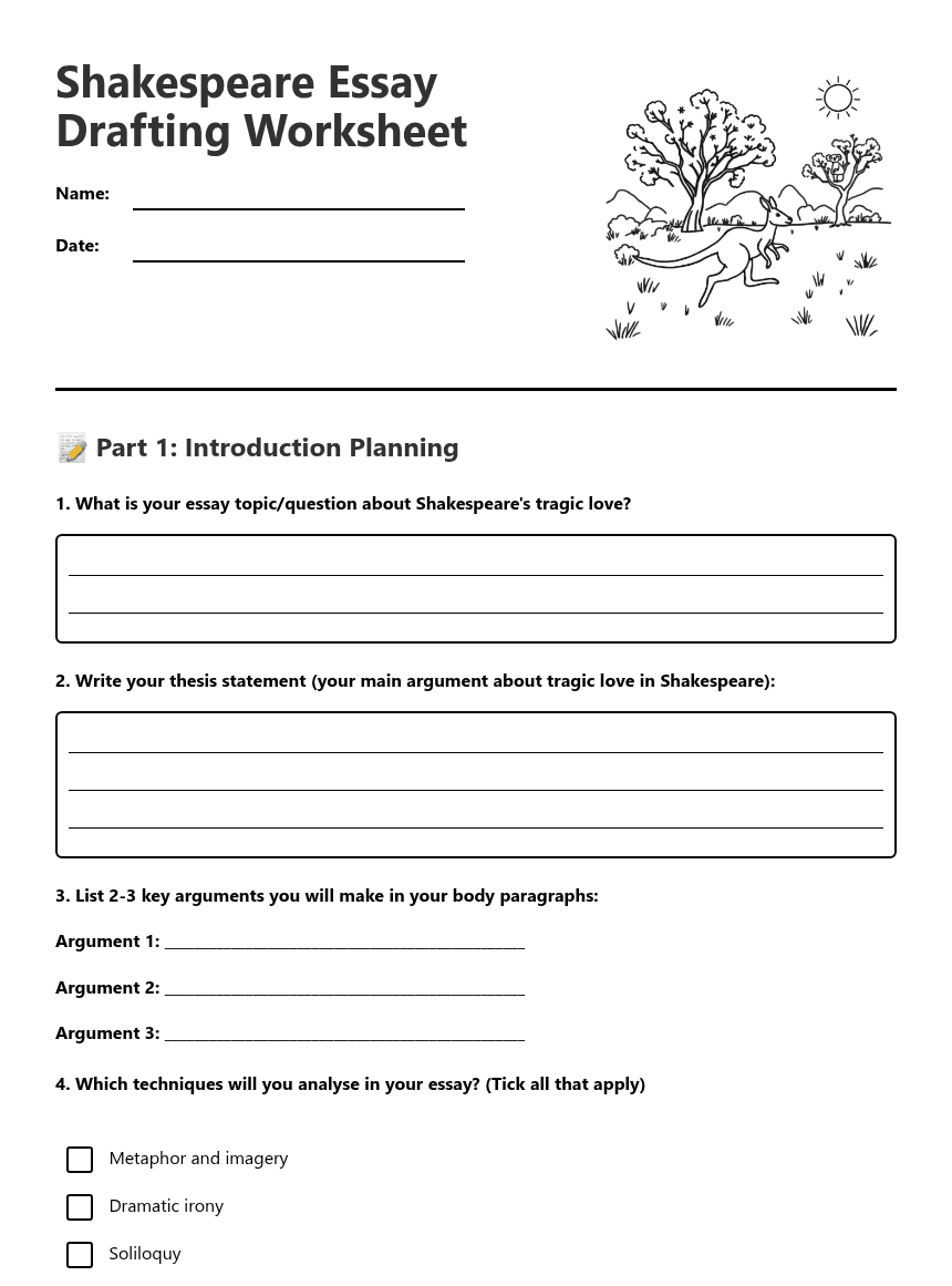 Shakespeare Essay Drafting Worksheet worksheet preview