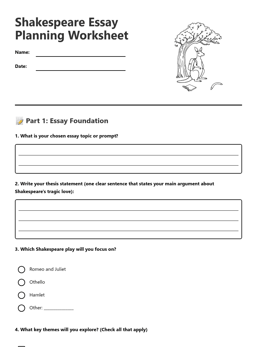 Shakespeare Essay Planning Worksheet worksheet preview