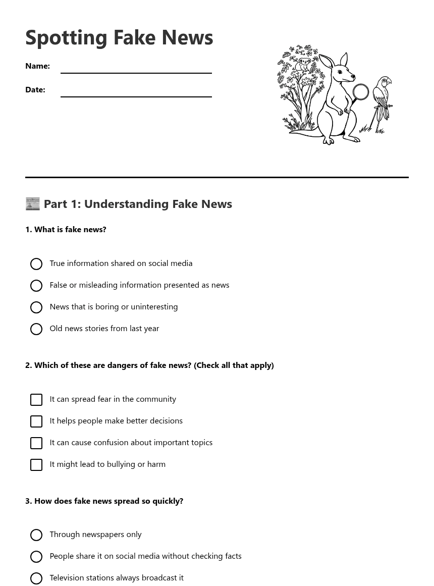Spotting Fake News worksheet preview