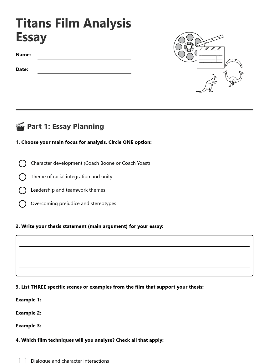 Titans Film Analysis Essay worksheet preview