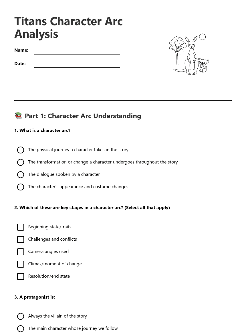 Titans Character Arc Analysis worksheet preview