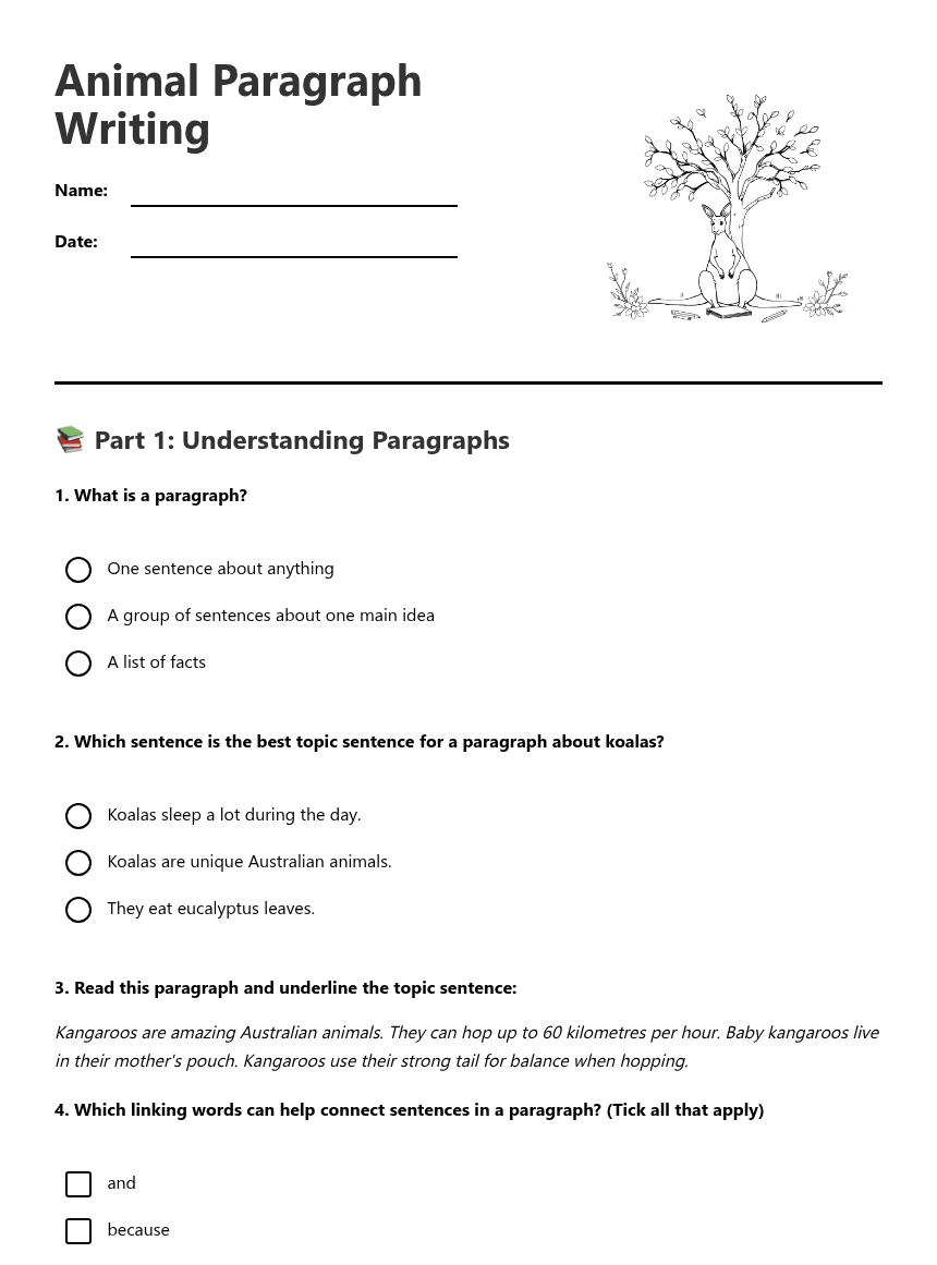 Animal Paragraph Writing worksheet preview