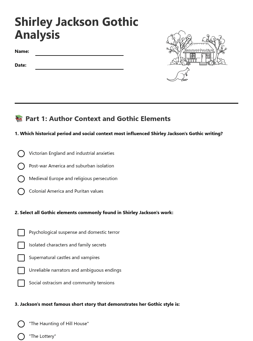 Shirley Jackson Gothic Analysis worksheet preview