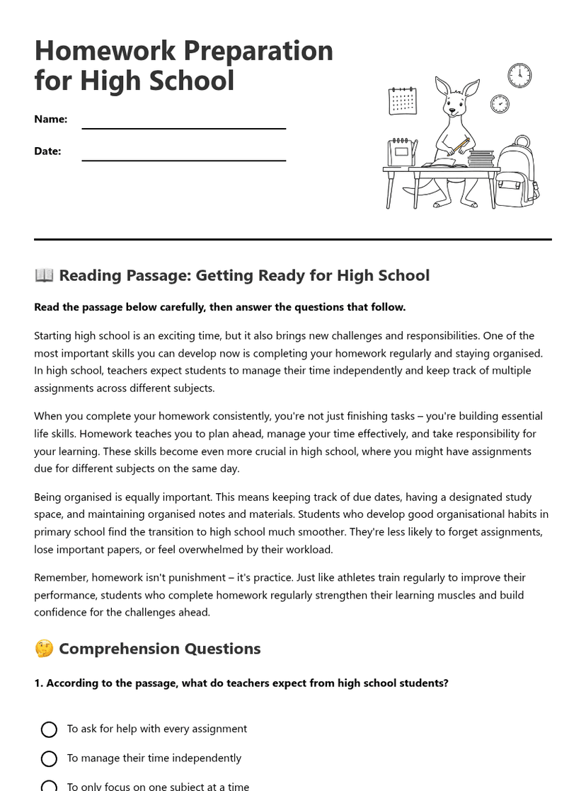 Homework Preparation for High School