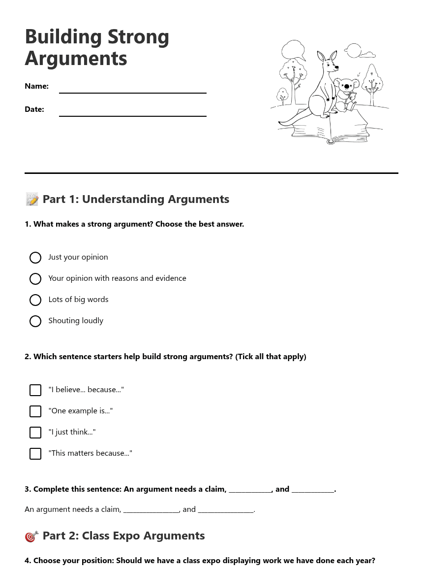 Building Strong Arguments worksheet preview