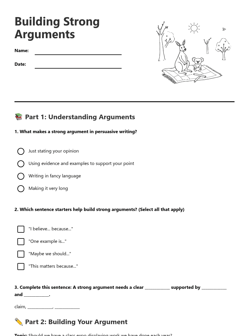 Building Strong Arguments worksheet preview