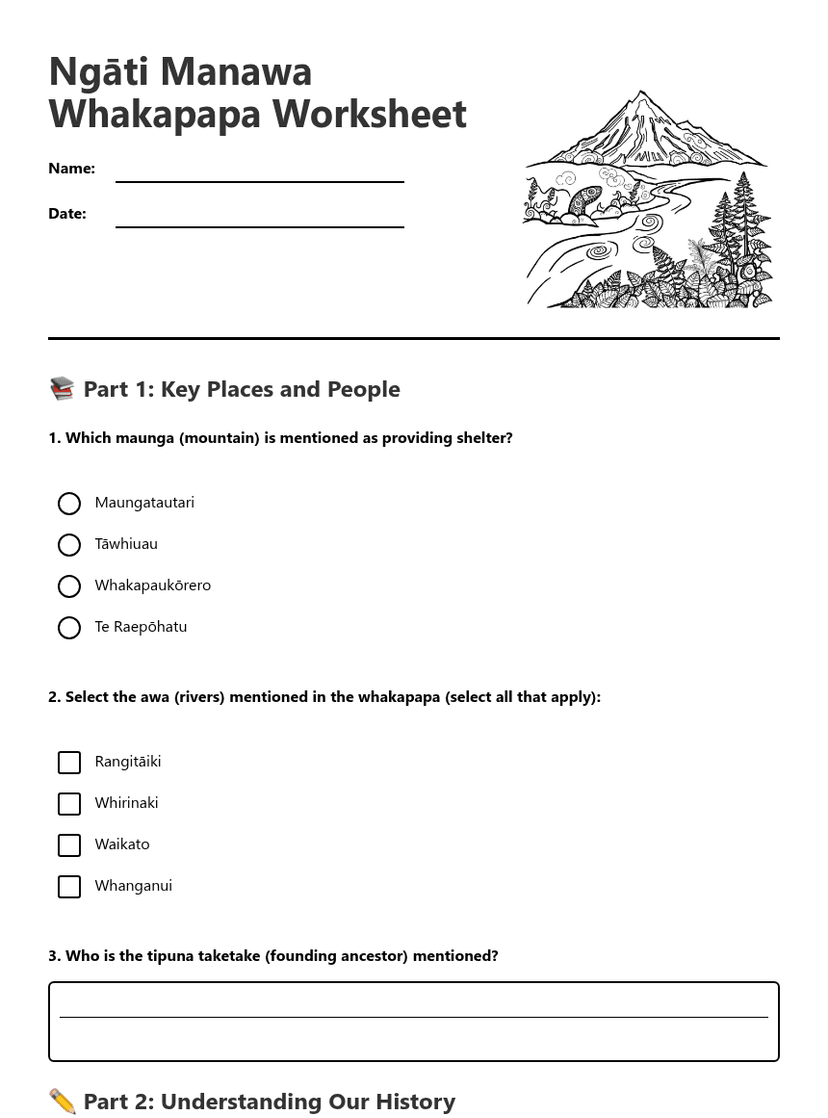 Ngāti Manawa Whakapapa Worksheet